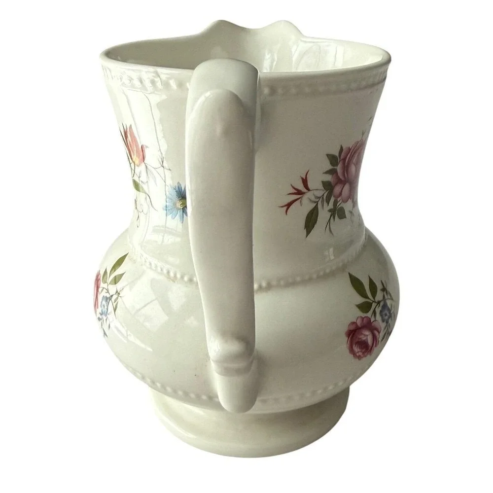 Cream Floral Ceramic Pitcher Vase - Decorative Home Accent